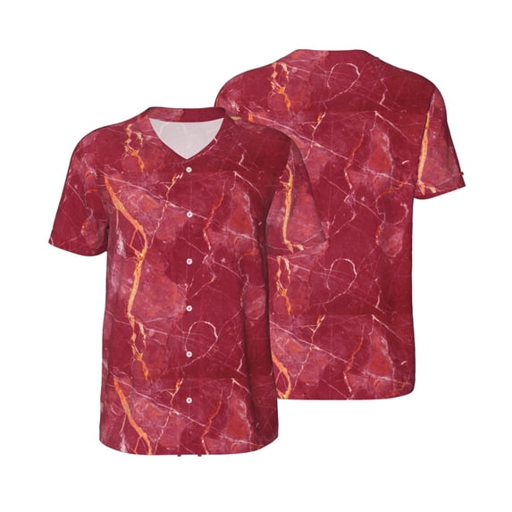 Balery Abstract Red Marble Baseball Jersey for Men Casual Button Down Shirts Short Sleeve Active Team Sports Uniform-3X-Large
