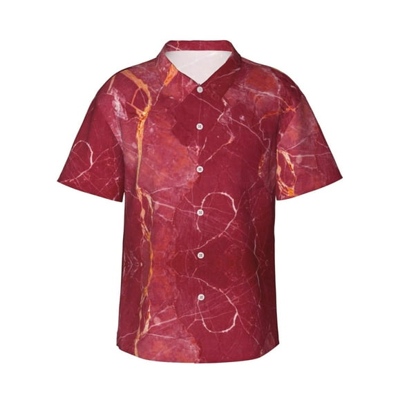 Balery Abstract Red Marble Print Men's Hawaiian Shirts Short Sleeve Beach Shirt Relaxed Fit Vacation Button Down Shirts-3X-Large