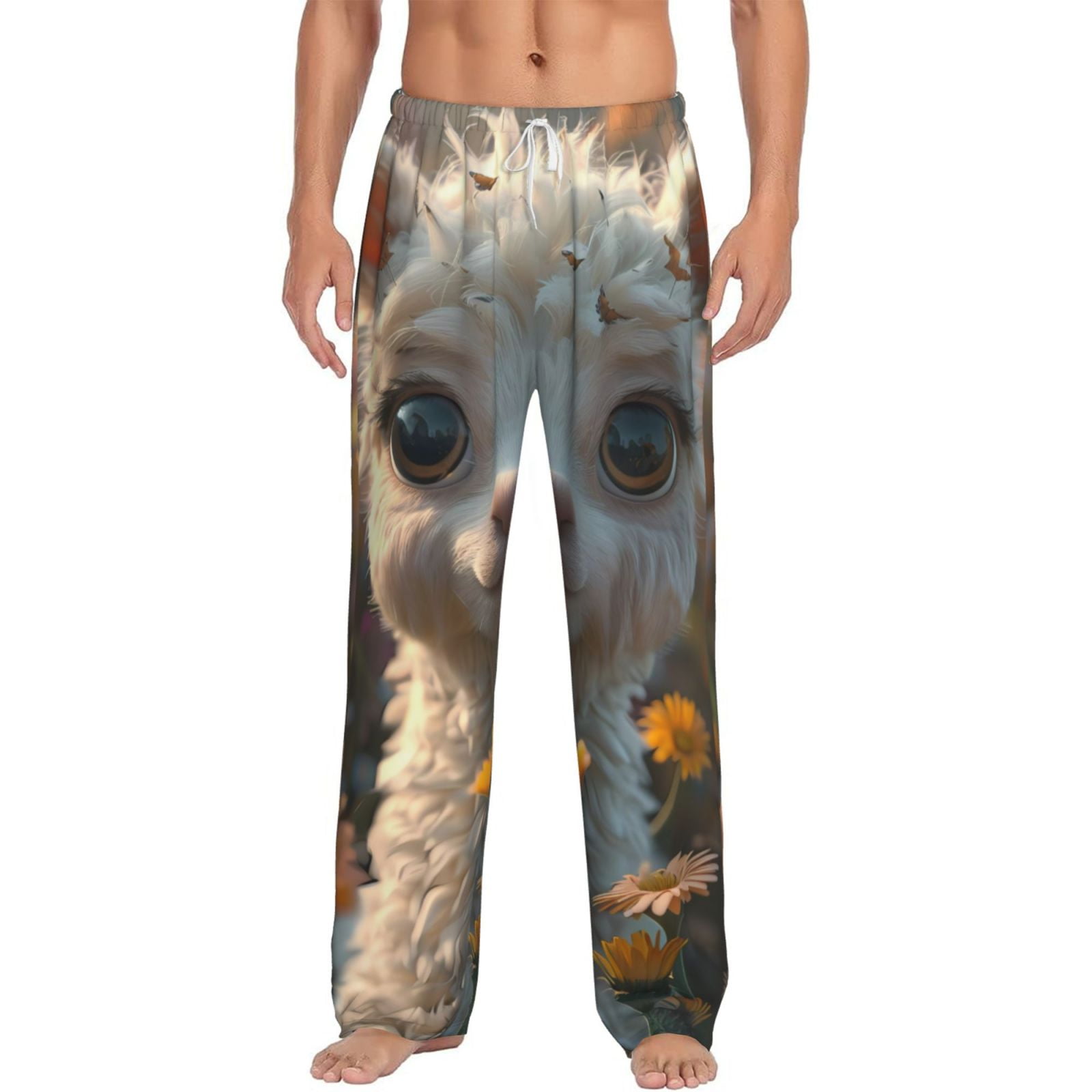 Balery Adorable Llama In Flowers print Men's Pajama Pants,Ultra