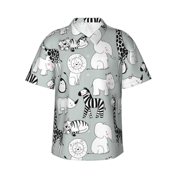 Balery African Animals Print Men's Hawaiian Shirts Short Sleeve Beach Shirt Relaxed Fit Vacation Button Down Shirts-XX-Large