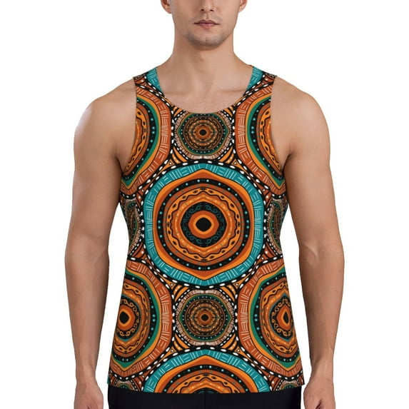 Balery African Tribal Style Pattern Men's Workout Tank Top Gym Muscle Tee Fitness Bodybuilding Sleeveless T Shirt Quick Dry Fit Muscle Tank Top Slim-Fit Tank-