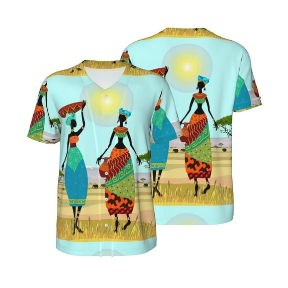 Balery African Women Baseball Jersey for Men Casual Button Down Shirts Short Sleeve Active Team Sports Uniform-Large