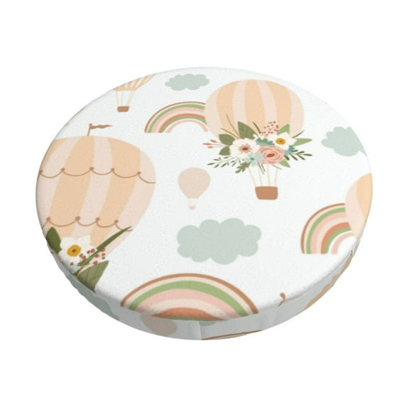 Balery Air Balloon And Flower Velvet Round Bar Chair Cushion Cover Adjustable, Protects From Scratches And Stains, Soft & Washable Ideal For Wooden And Metal Stools - 14 Inch