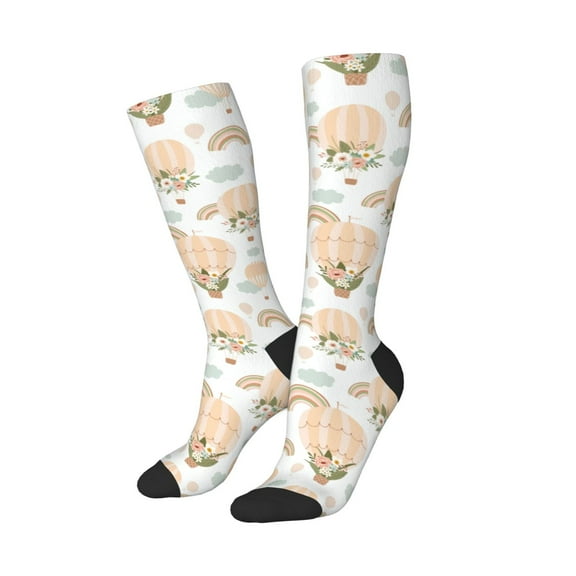 Balery Air Balloon and Flower Printed Novelty Socks Men's Women's Crew Socks Sports Socks Knee High Socks Cotton Socks Quirky and Cool Socks