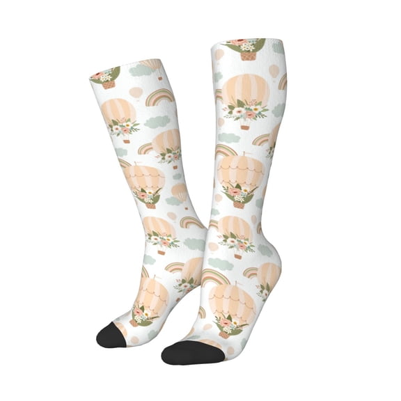 Balery Air Balloon and Flower Printed Novelty Socks Men's Women's Crew Socks Sports Socks Knee High Socks Cotton Socks Quirky and Cool Socks