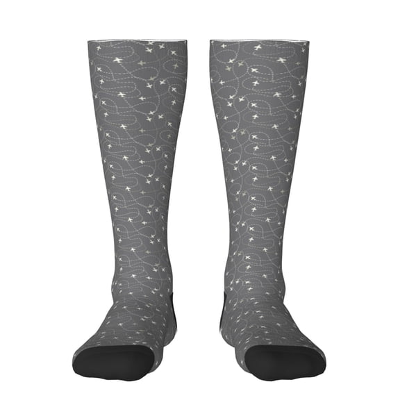 Balery Airplane Routes Around The World Printed Novelty Socks Men's Women's Crew Socks Sports Socks Knee High Socks Cotton Socks Quirky and Cool Socks