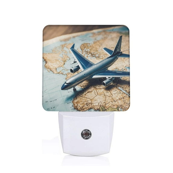 Balery Airplane World Map Adventure Pattern LED Night Light with Automatic Sensor Plug in Night Light with Dusk-to-Dawn Light Sensor LED Nightlight 0.5W-EU