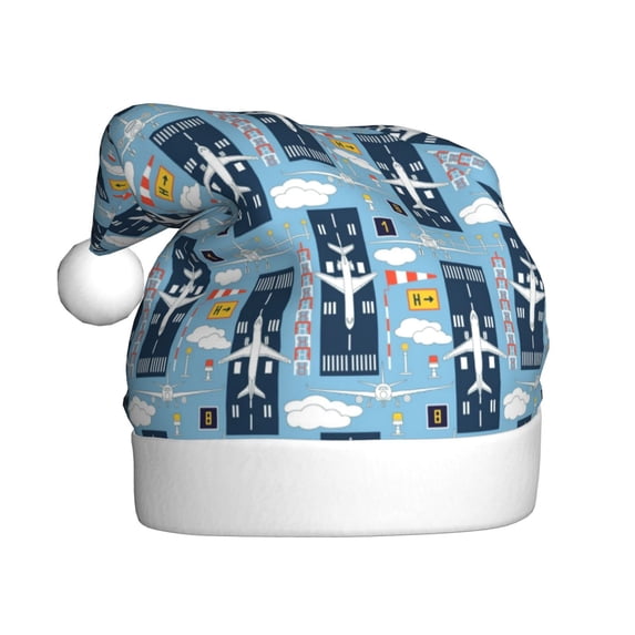 Balery Airplanes and Aviation Signs Pattern Santa Hat Christmas Hat Funny Christmas Hat Christmas Knitted Beanie Hat For Men Women Adult