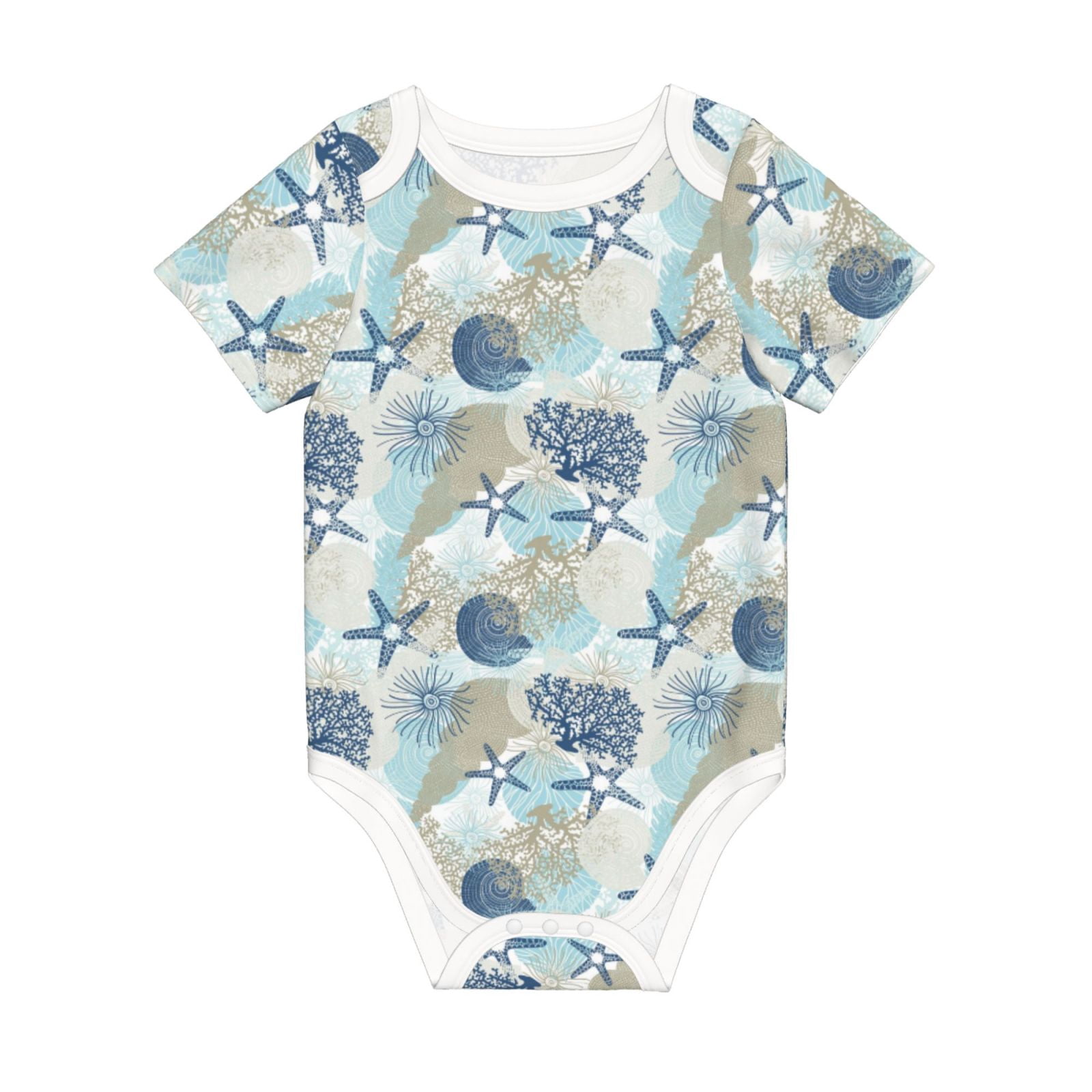 Balery Algae Corals and Seashells Pattern Baby Climbing Clothes Infant Bodysuit Cute Infant Bodysuit Baby Romper-3 Months