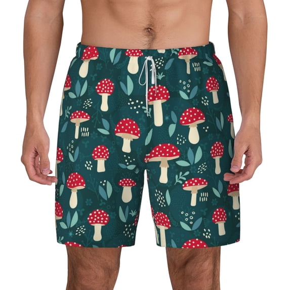 Balery Amanita Mushroom Mens Swim Trunks Swim Shorts for Men Quick Dry Inseam Beach Shorts with Compression Liner Pocket-X-Large