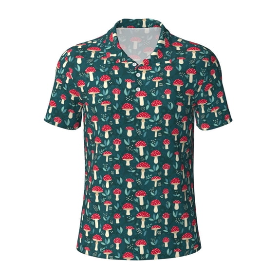 Balery Amanita Mushroom Printed Men’s Short Sleeve Polo Shirt, Midweight Men's Shirt,Golf Polo shirts -