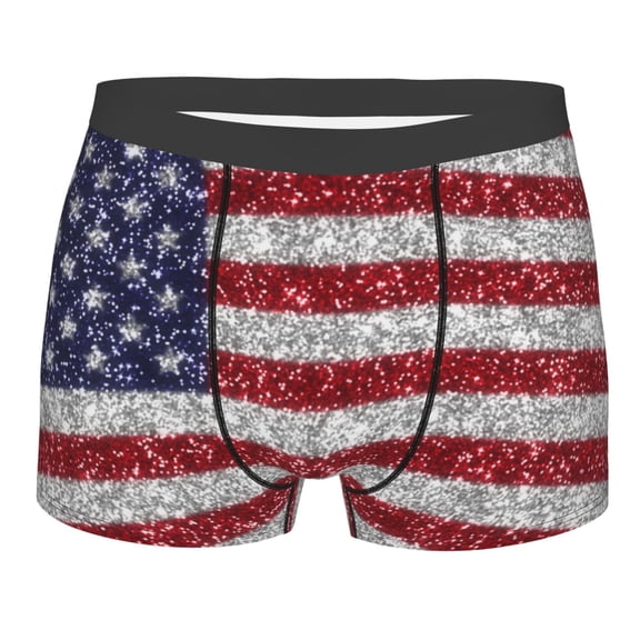 Balery America Flag Glitter Men's Boxer Briefs, Soft and Breathable Cotton Underwear with nylon Waistband-Large