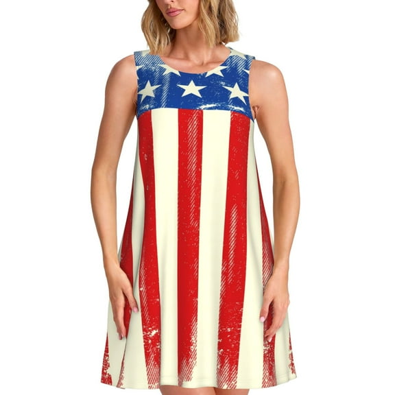 Balery America Flags2 Pattern Women’s Summer Dresses – Loose Sleeveless Sundress, Casual and Comfortable Beach Dress for Hot Days