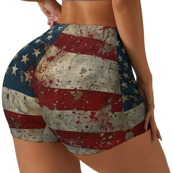 Balery American Flag1 Printed Workout Shorts for Women Seamless Scrunch Short Gym Yoga Running Sport Active Exercise Fitness Shorts-Medium