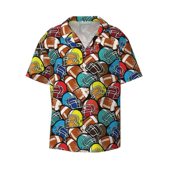 Balery American Football Men's Casual Button Down Shirt Short Sleeve Textured Summer Cuban Beach Shirts-XX-Large