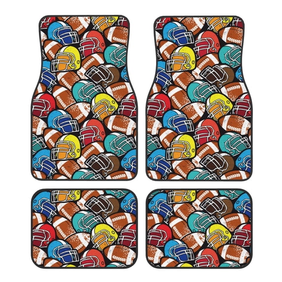 Balery American Football Pattern 4-Piece Floor Mats, Heavy-Duty Rubber Liners, Anti-Slip Design, All-Season Automotive Protection, Vehicles, Cars, Trucks, and SUVs