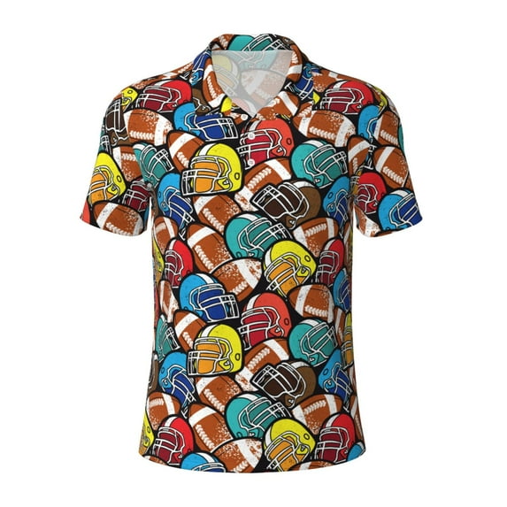 Balery American Football Printed Men’s Short Sleeve Polo Shirt, Midweight Men's Shirt,Golf Polo shirts -Large