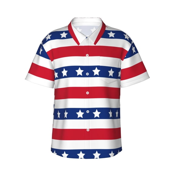 Balery American Patriotic Stars And Stripes Print Men's Hawaiian Shirts Short Sleeve Beach Shirt Relaxed Fit Vacation Button Down Shirts-Medium