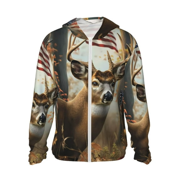 Balery American Wildlife Deer Forest Men's Women's UPF 50+ Sun Protection Lightweight Hoodie Performance Long Sleeve Shirt for Fishing Running-3X-Large