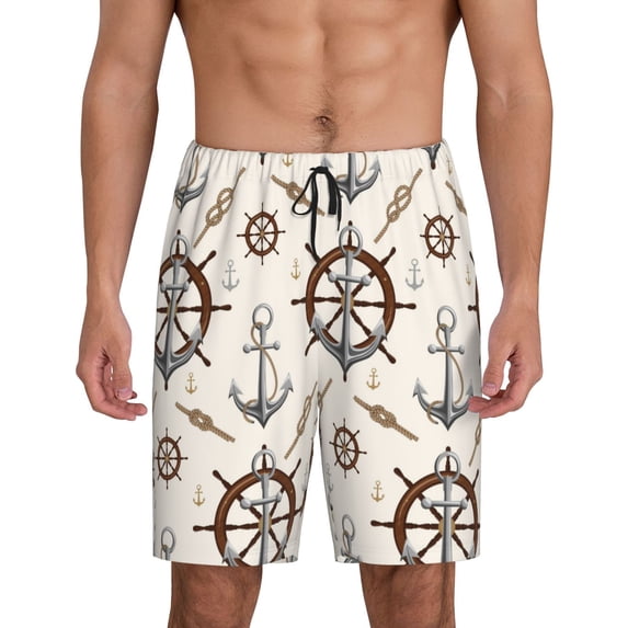 Balery Anchor with Rope Men's Cotton Knit Pajama Shorts Waistband & Pockets,Short Pajama Pants-Medium