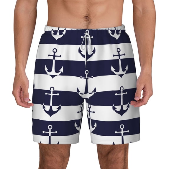 Balery Anchors Mens Swim Trunks Swim Shorts for Men Quick Dry Inseam Beach Shorts with Compression Liner Pocket-Large