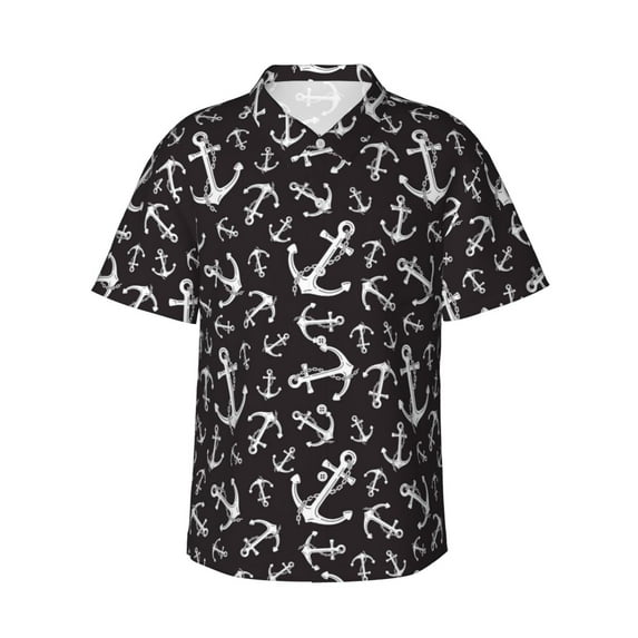 Balery Anchors Print Men's Hawaiian Shirts Short Sleeve Beach Shirt Relaxed Fit Vacation Button Down Shirts-XX-Large