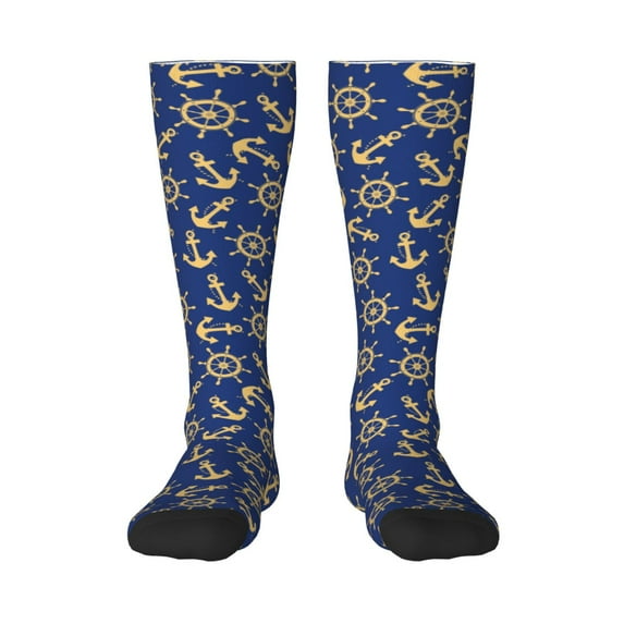 Balery Anchors and Nautical Printed Novelty Socks Men's Women's Crew Socks Sports Socks Knee High Socks Cotton Socks Quirky and Cool Socks