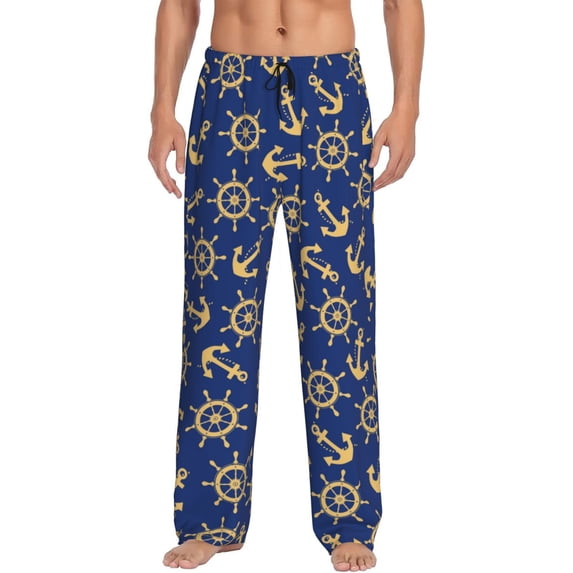 Balery Anchors and Nautical print Men's Pajama Pants,Ultra Lightweight Pjs,Lounge Pant-Medium