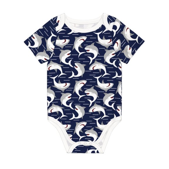 Balery Angry Shark Pattern Baby Climbing Clothes Infant Bodysuit Cute Infant Bodysuit Baby Romper-18 Months