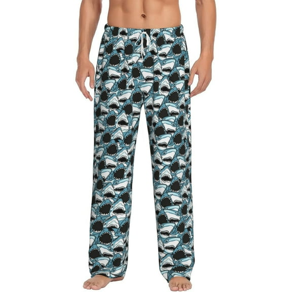 Balery Angry Shark print Men's Pajama Pants,Ultra Lightweight Pjs,Lounge Pant-Medium