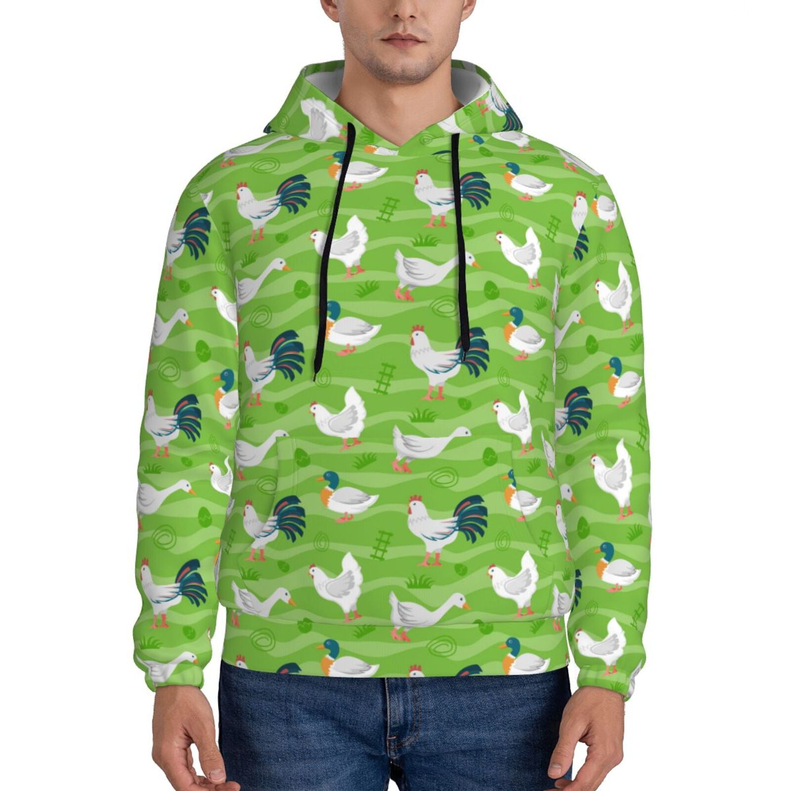 Balery Animal Farm Pattern Mens Hoodie Kangaroo Pocket Hoodie Pullover