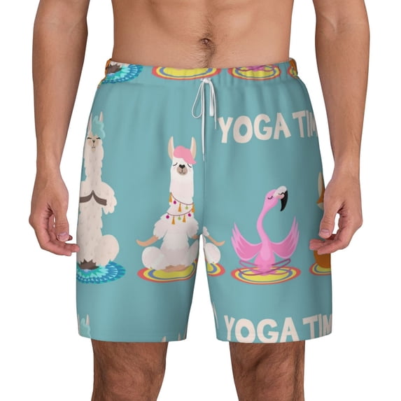 Balery Animal Meditation Mens Swim Trunks Swim Shorts for Men Quick Dry Inseam Beach Shorts with Compression Liner Pocket-X-Large