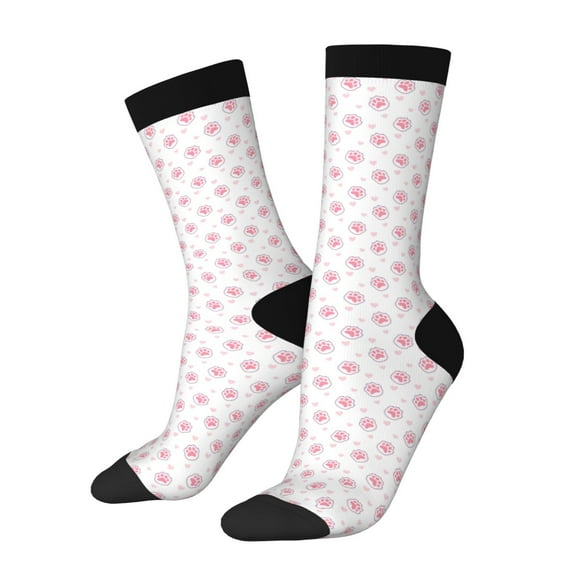 Balery Animal Pink Color Paw Pattern Crew Socks Unisex– Soft & Breathable Socks for Men & Women, One-Size Fits Most (US 5-11), Comfortable & Durable for Daily Wear