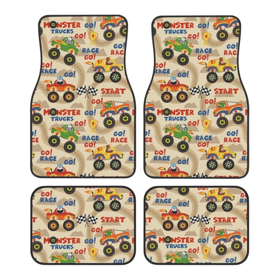 Balery Animal Truck Pattern 4-Piece Floor Mats, Heavy-Duty Rubber Liners, Anti-Slip Design, All-Season Automotive Protection, Vehicles, Cars, Trucks, and SUVs