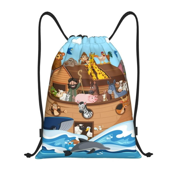 Balery Animals on Noah's Ark Floating Pattern Drawstring Backpack Bag Sport Gym Sackpack Cinch Bags Pattern Drawstring Backpack Bag Sport Gym Sackpack Cinch Bags -Small