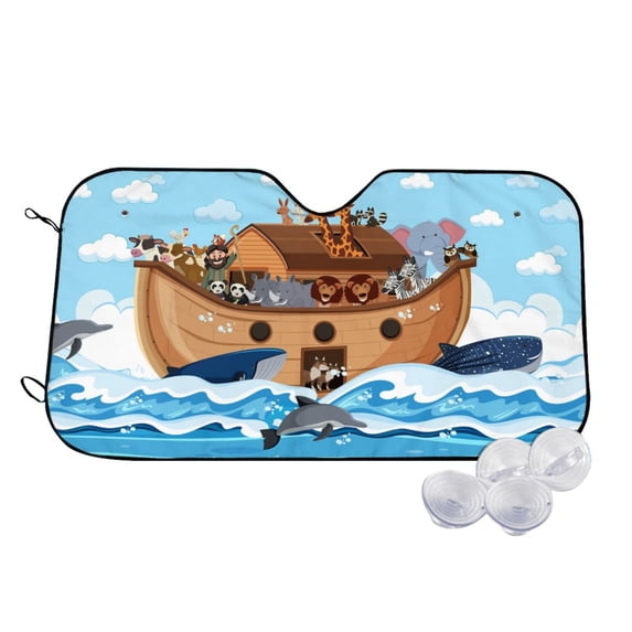 Balery Animals On Noah'S Ark Windshield Sun Shade, Car Front Window Sunshade Cover ,Automotive Interior Portected Blocks Uv Rays For Car Pickup Truck Suv Accessories- Medium