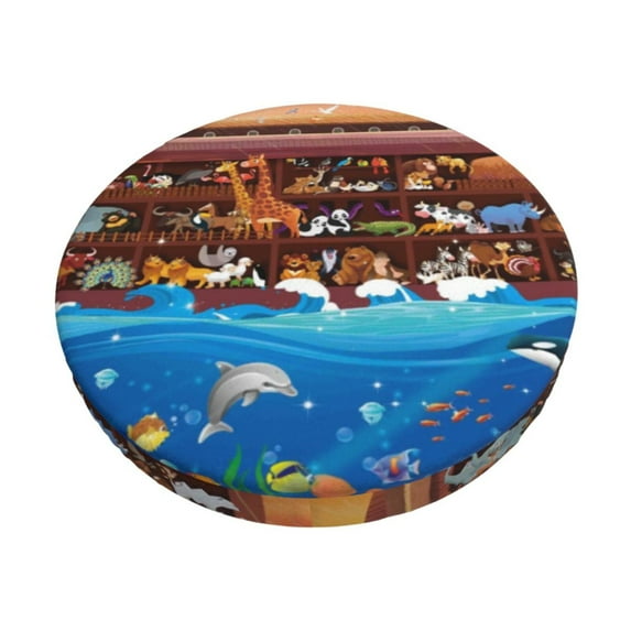 Balery Animals On Noah'S Ark2 Velvet Round Bar Chair Cushion Cover Adjustable, Protects From Scratches And Stains, Soft & Washable Ideal For Wooden And Metal Stools - 12 Inch