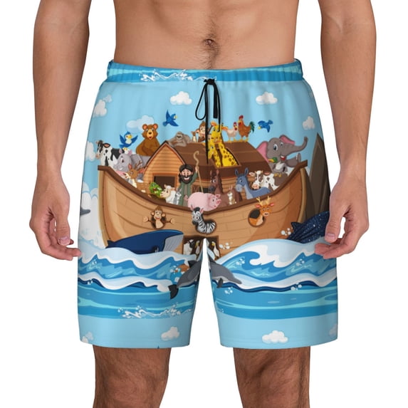 Balery Animals on Noah's Ark Floating Mens Swim Trunks Swim Shorts for Men Quick Dry Inseam Beach Shorts with Compression Liner Pocket-Small