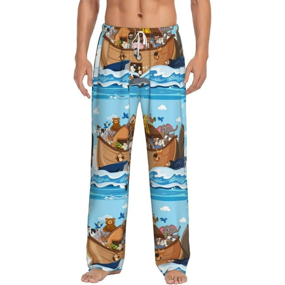 Balery Animals on Noah's Ark Floating print Men's Pajama Pants,Ultra Lightweight Pjs,Lounge Pant-Medium