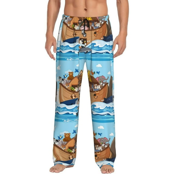 Balery Animals on Noah's Ark Floating print Men's Pajama Pants,Ultra Lightweight Pjs,Lounge Pant-