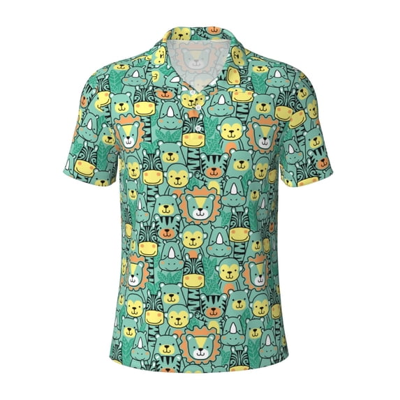 Balery Animals with Leaf Printed Men’s Short Sleeve Polo Shirt, Midweight Men's Shirt,Golf Polo shirts -Small