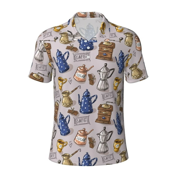 Balery Antique Vintage Teapot Coffee Grinder Printed Men’s Short Sleeve Polo Shirt, Midweight Men's Shirt,Golf Polo shirts -Small