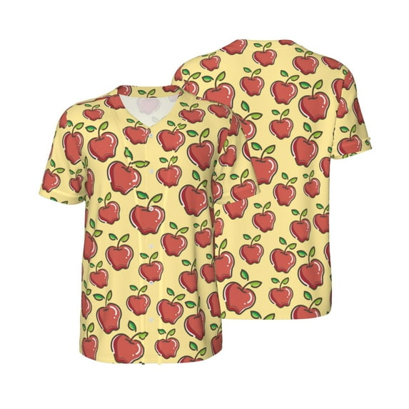 Balery Apple Baseball Jersey for Men Casual Button Down Shirts Short Sleeve Active Team Sports Uniform-Medium