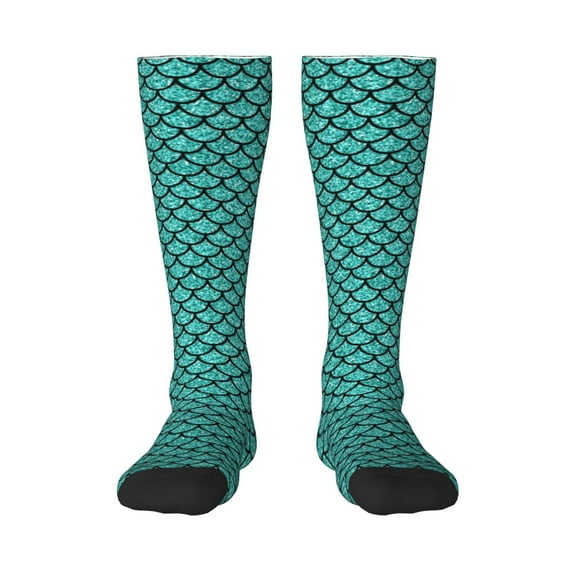 Balery Aquamarine Glitter Printed Novelty Socks Men's Women's Crew Socks Sports Socks Knee High Socks Cotton Socks Quirky and Cool Socks