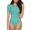 thumbnail image 1 of Balery Aquamarine Glitter1 Women's Short Sleevee Crew Neck Bodysuit Tops Short Sleeve Tops Basic-Small, 1 of 9