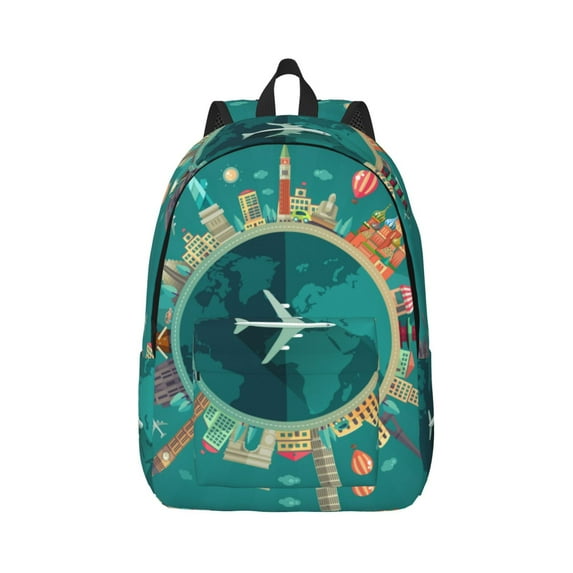 Balery Around The Planet Vintage Canvas Backpack for Men and Women - Large Capacity, Durable Travel Laptop Bag for School, Work, Hiking, and Outdoor Activities