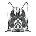 Balery Artistic Black White Peacocks Pattern Drawstring Backpack Bag