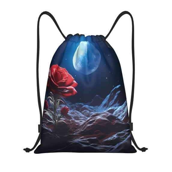 Balery Artistic Moon Rose Pattern Drawstring Backpack Bag Sport Gym Sackpack Cinch Bags Pattern Drawstring Backpack Bag Sport Gym Sackpack Cinch Bags -Medium