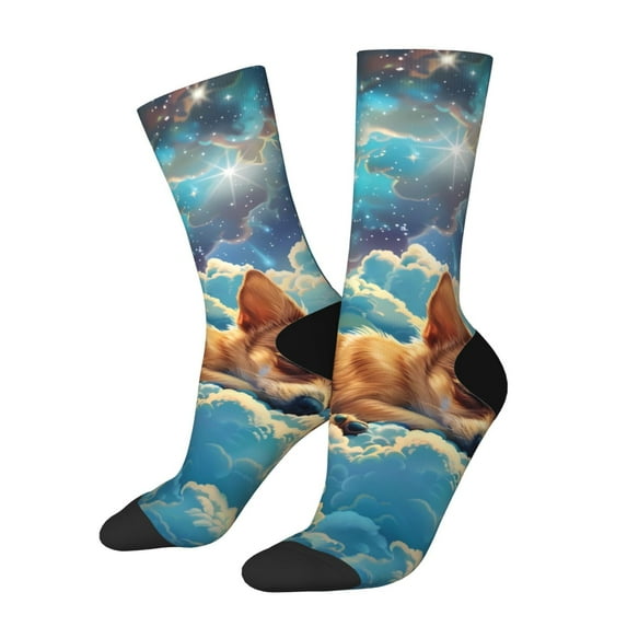 Balery Artistic Starry Sky Cloud Dog Pattern Crew Socks Unisex– Soft & Breathable Socks for Men & Women, One-Size Fits Most (US 5-11), Comfortable & Durable for Daily Wear