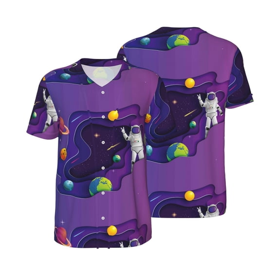 Balery Astronaut Baseball Jersey for Men Casual Button Down Shirts Short Sleeve Active Team Sports Uniform-3X-Large